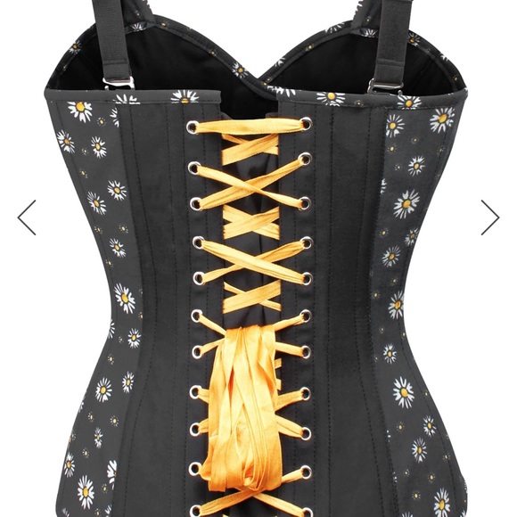 Corset Story corset. Black with Daisy flower print.